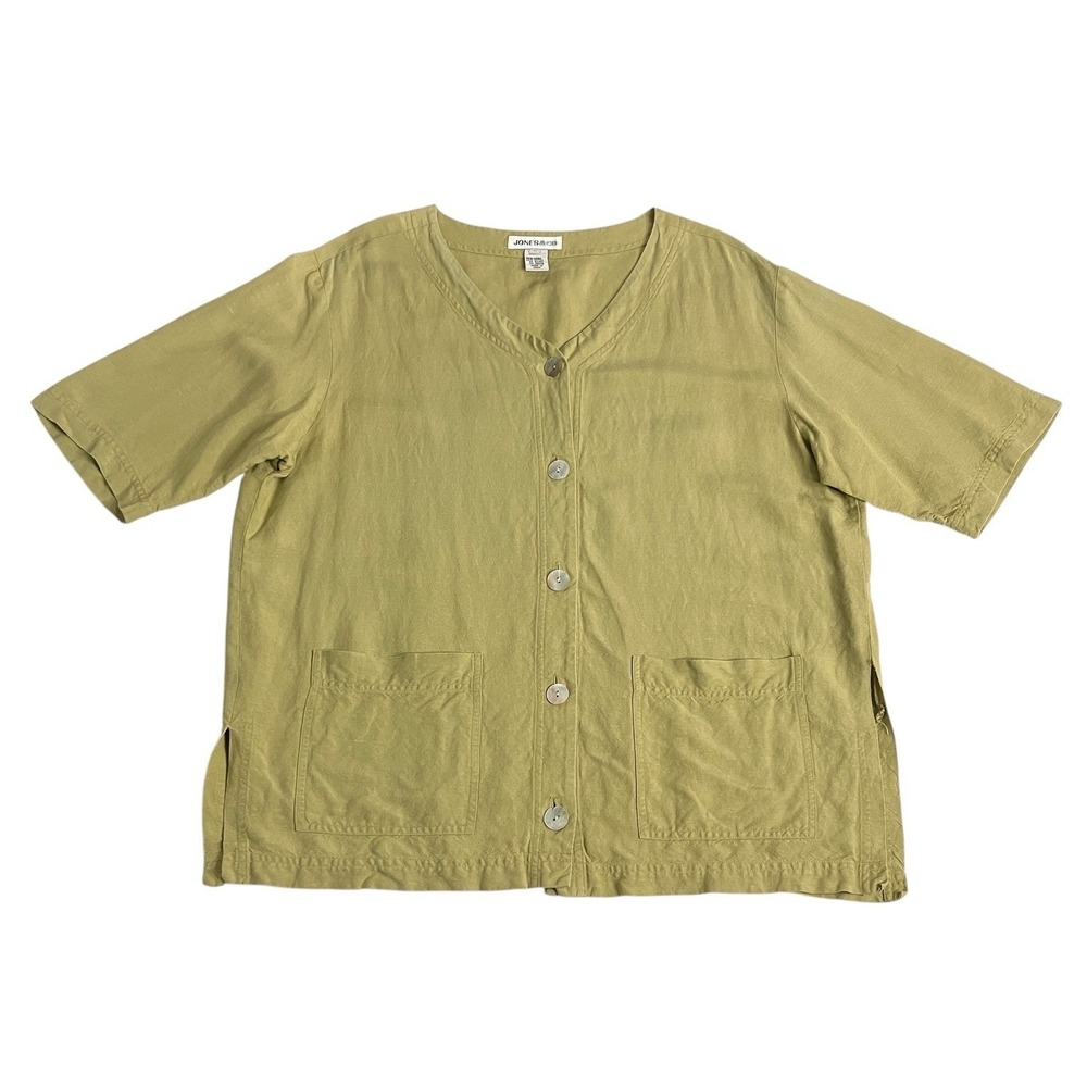 Vintage Jones & Co Linen Rayon Top Women M Button Up Oversized Lagenlook Coastal